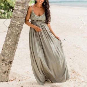 Pink Lily Once In A Lifetime Sage Green Maxi Dress NWT